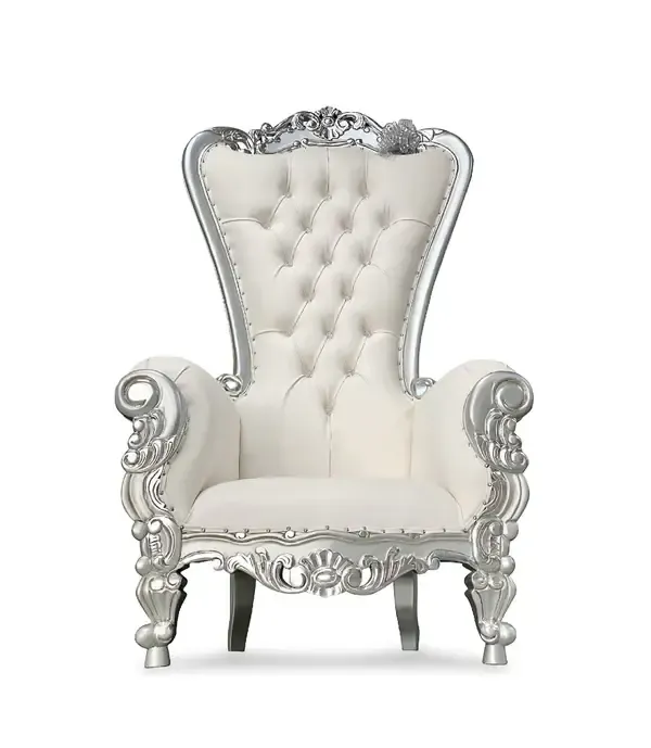 70” White and Silver throne chair